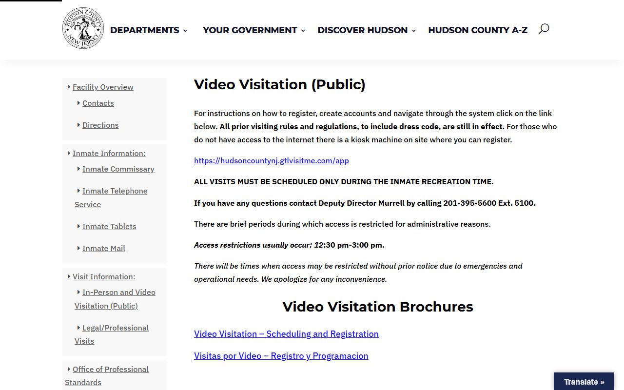 Hudson County Adult Correctional Center video visitation scheduling for inmate lookup users