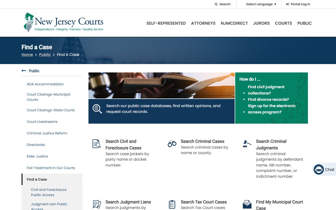 NJ Courts Find a Case page for Passaic County court records after arrest
